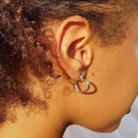 Heliotique | Lisa Angel Hammered Heart Hoop Earrings - Silver