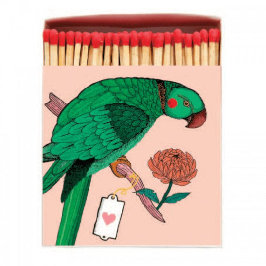 A box of luxury matches featuring an oriental parrot design by Archivist Gallery