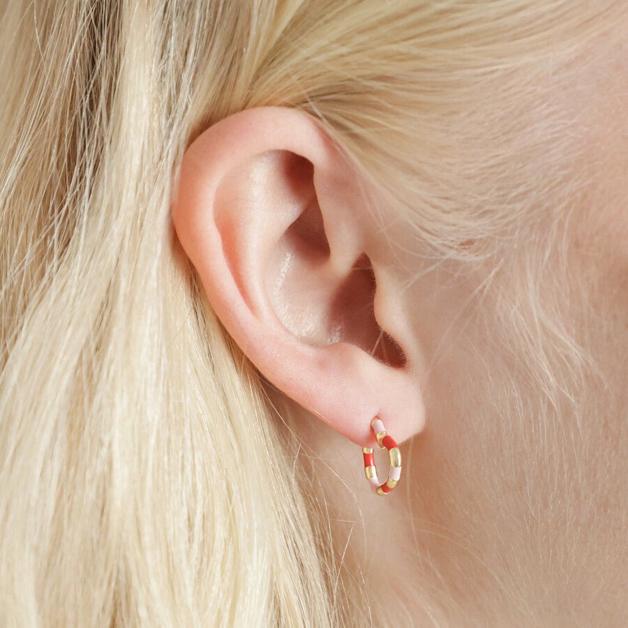 Heliotique | Lisa Angel Striped Heart Hoop Earrings - Gold