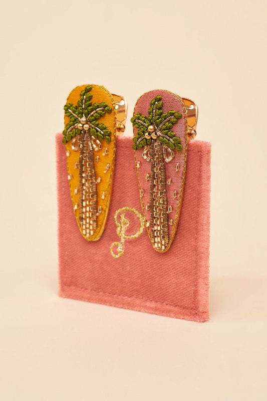 Heliotique | Powder Jewelled Hair Clips - Palm Trees