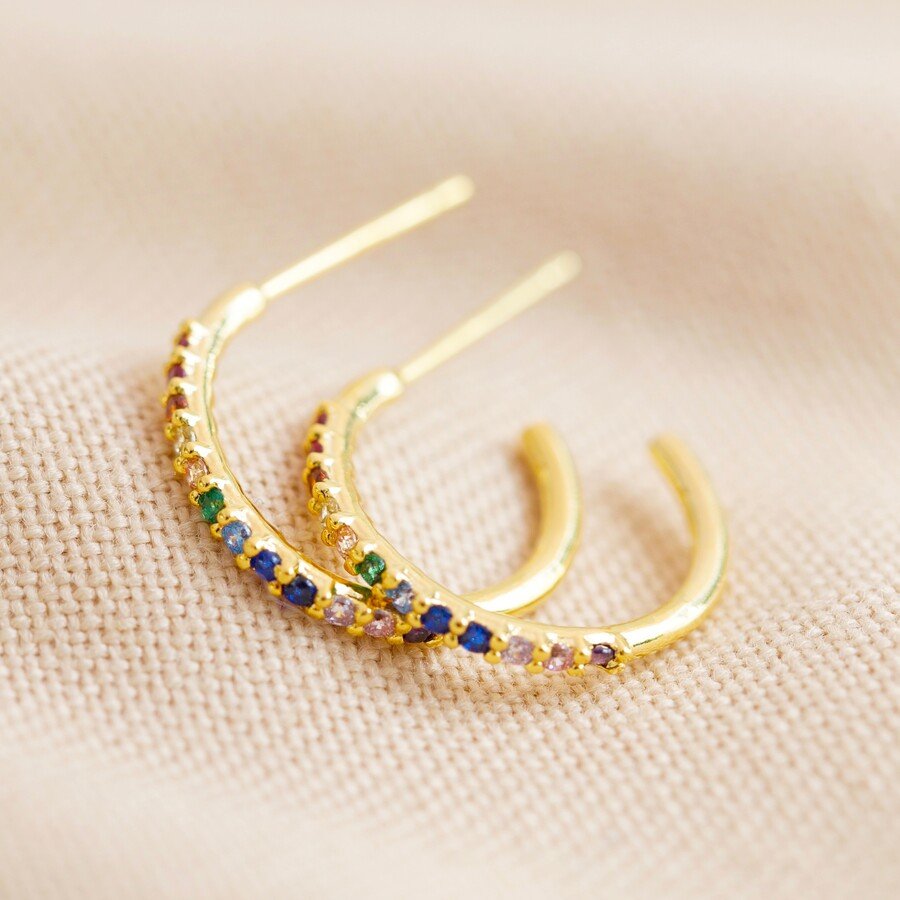 Heliotique | Lisa Angel Rainbow Crystal Hoop Earrings - Gold