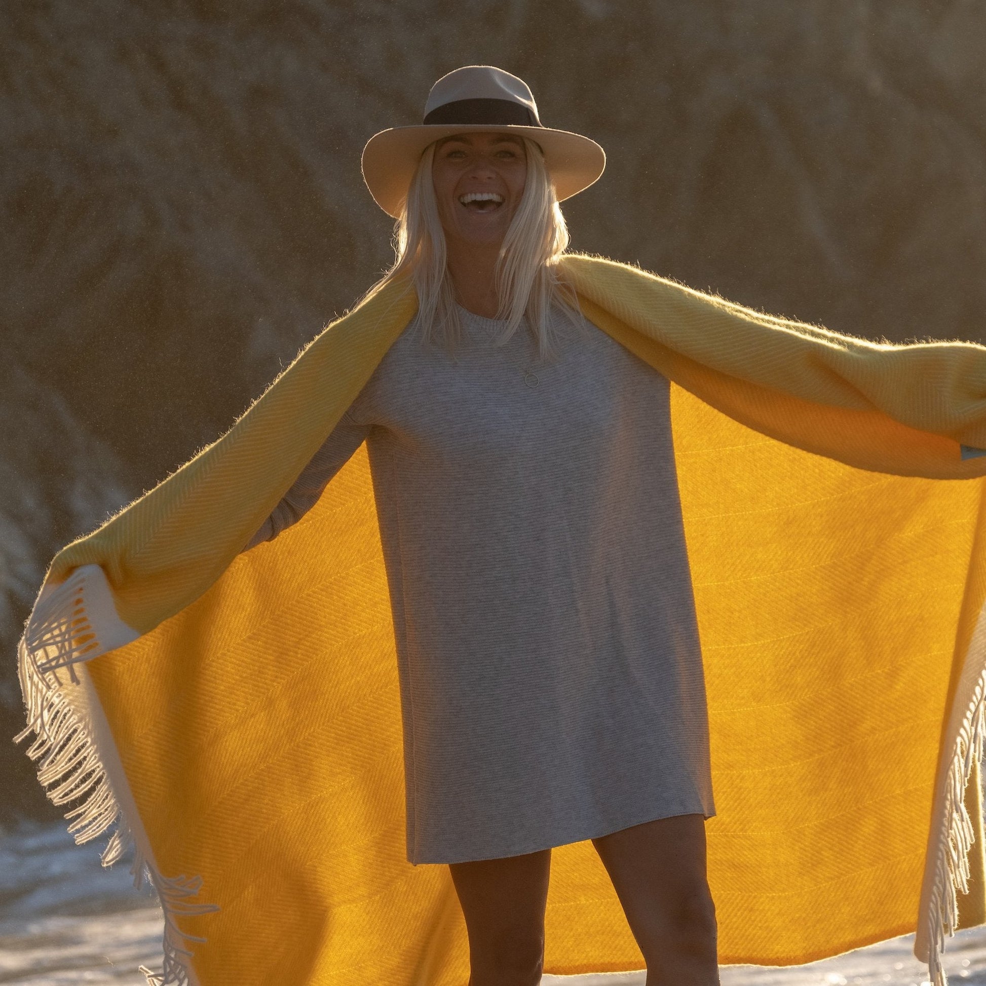 Heliotique | Atlantic Blankets Yellow Herringbone Wool Blanket