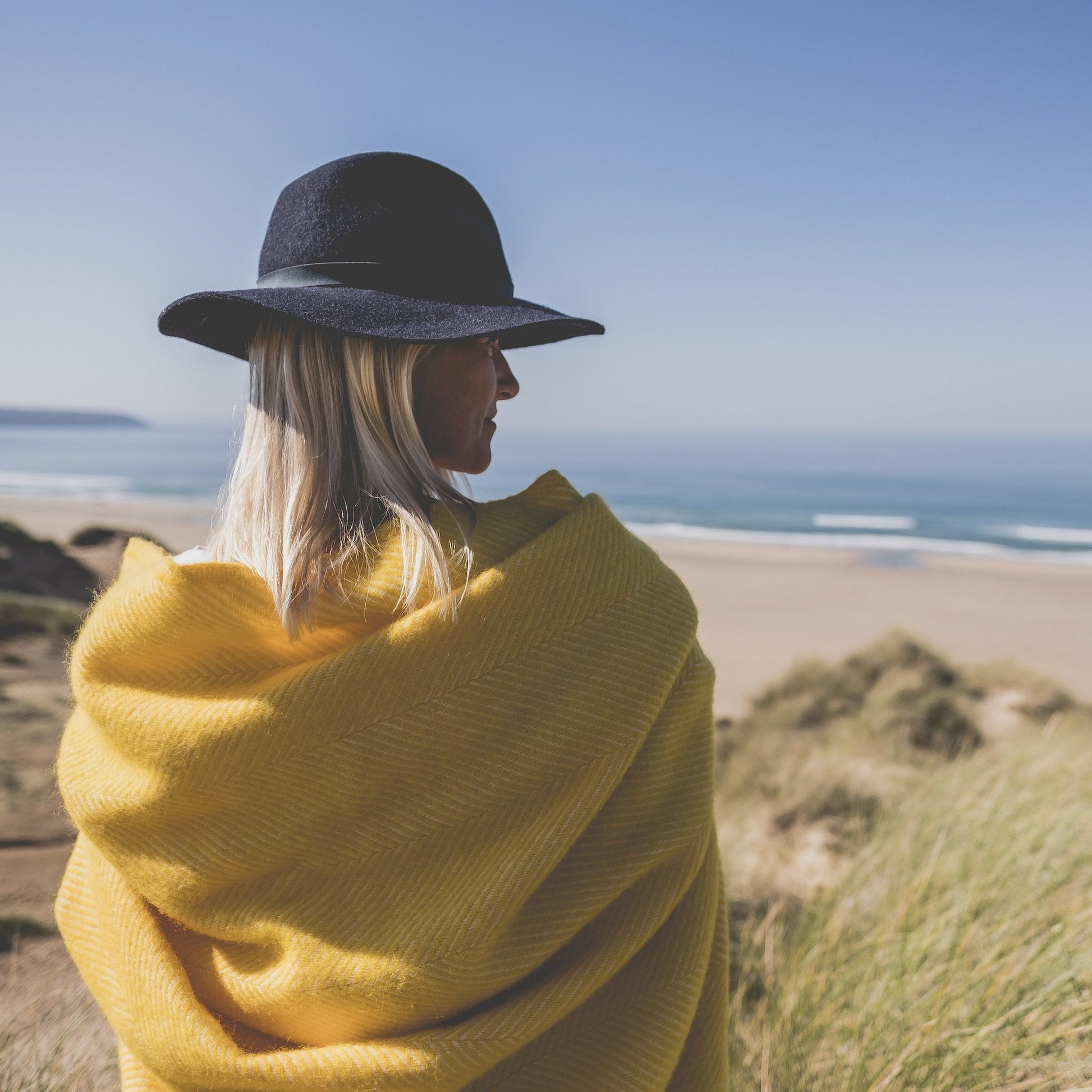 Heliotique | Atlantic Blankets Yellow Herringbone Wool Blanket
